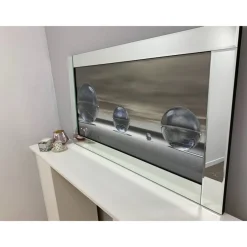 Metallic Silver Liquid Art with Mirrored Frame 67x117cm