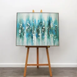 Mineral Aqua Haze Abstract Canvas with Brushed Silver Frame 100x80cm