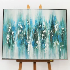 Mineral Aqua Haze Abstract Canvas with Brushed Silver Frame 100x80cm