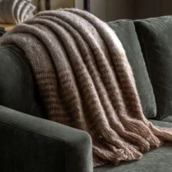 Mohair Fringe Throw Brown & Natural