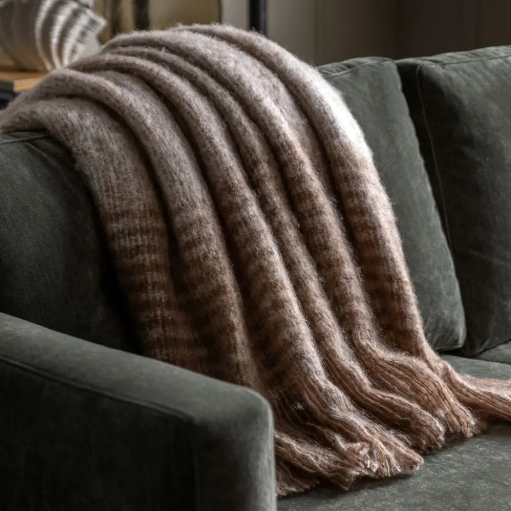 Mohair Fringe Throw Brown & Natural
