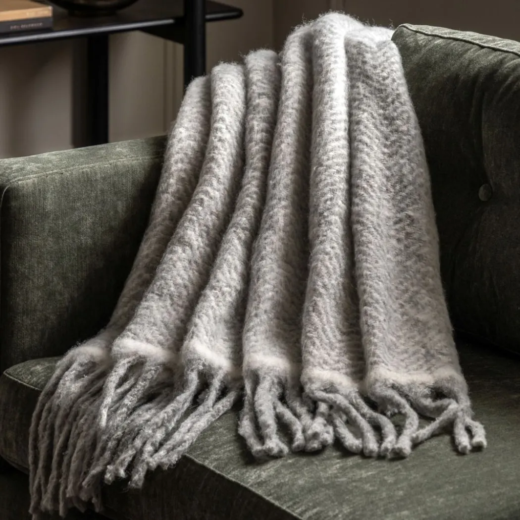 Mohair Fringe Throw Grey