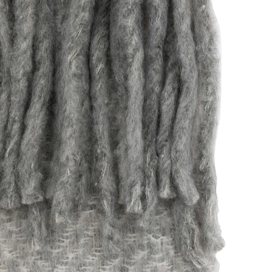Mohair Fringe Throw Grey