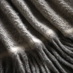 Mohair Fringe Throw Grey