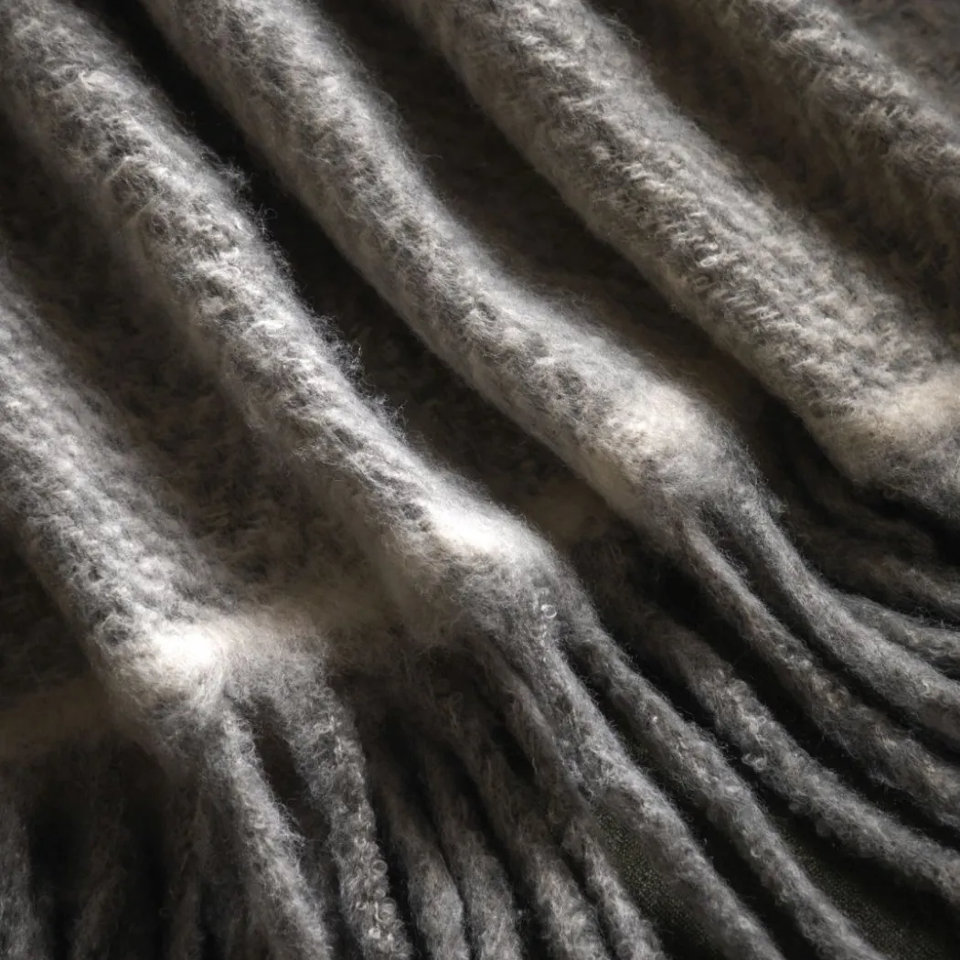 Mohair Fringe Throw Grey