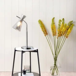 Monroe Smoked Glass & Silver Desk Table Lamp