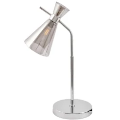 Monroe Smoked Glass & Silver Desk Table Lamp