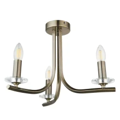 Morden 3 Light Antique Brass Semi Flush Ceiling Light