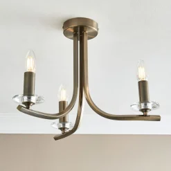 Morden 3 Light Antique Brass Semi Flush Ceiling Light