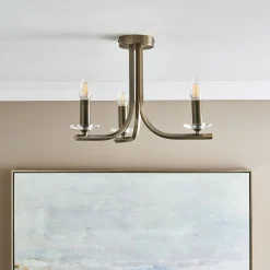 Morden 3 Light Antique Brass Semi Flush Ceiling Light