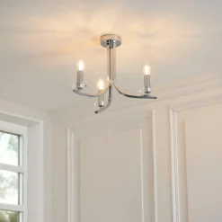 Morden 3 Light Polished Chrome Semi Flush Ceiling Light
