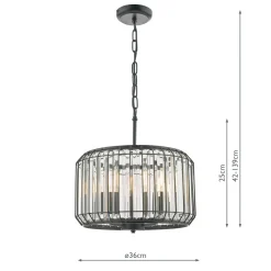 Naeva 3 Light Black Crystal Pendant Ceiling Light