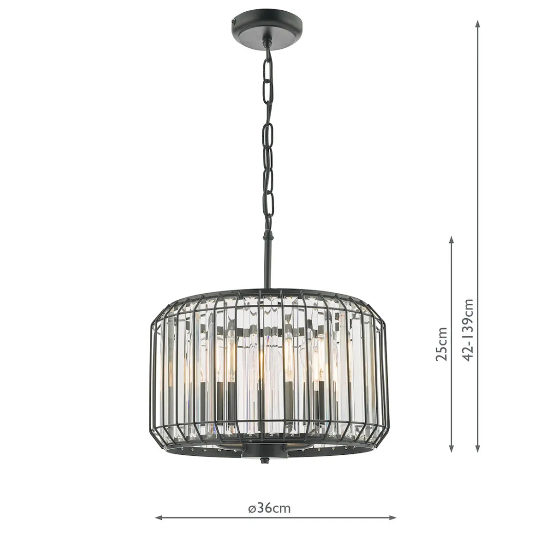 Naeva 3 Light Black Crystal Pendant Ceiling Light