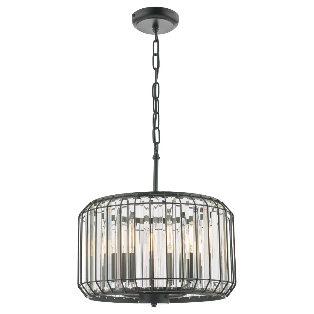 Naeva 3 Light Black Crystal Pendant Ceiling Light