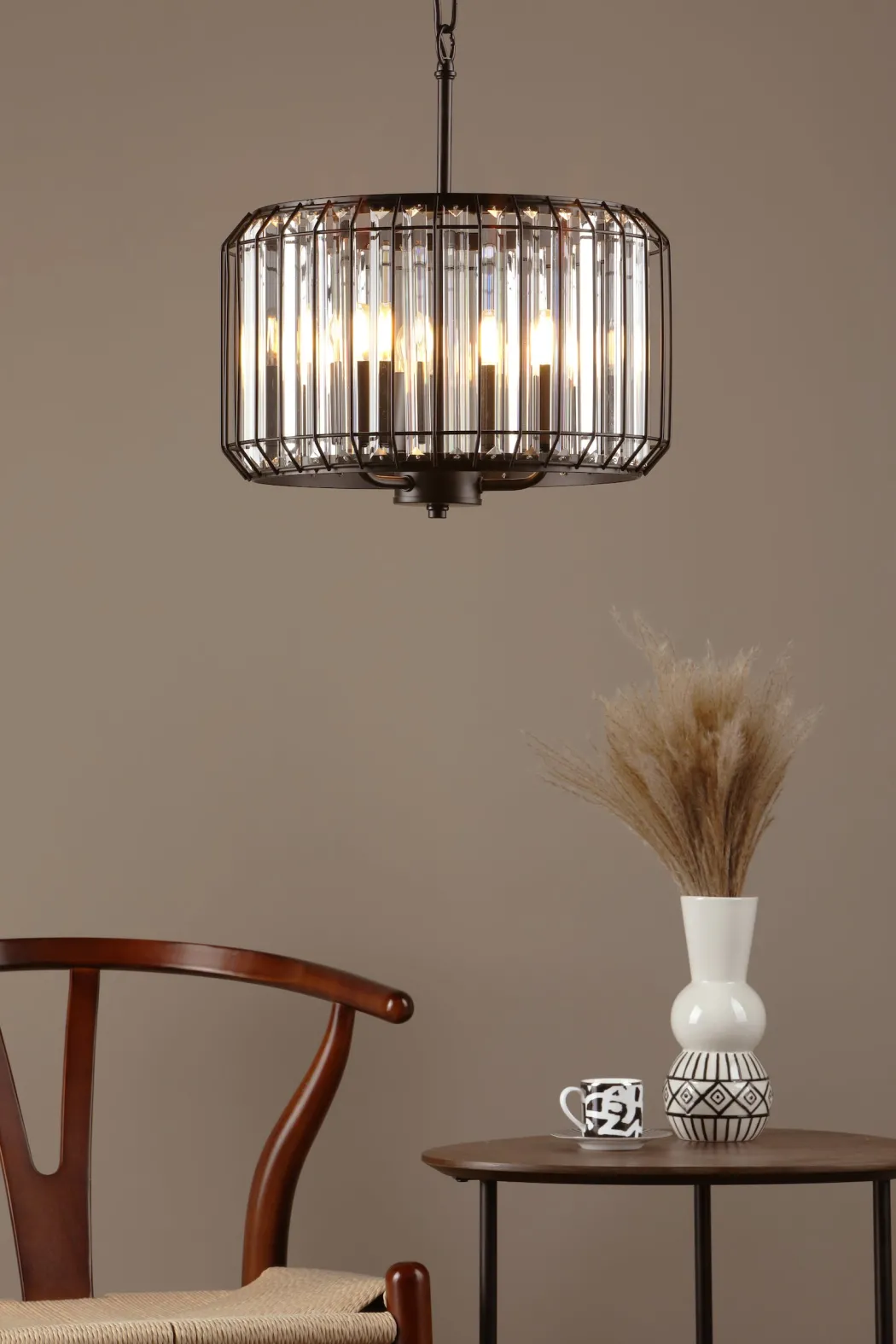 Naeva 3 Light Black Crystal Pendant Ceiling Light