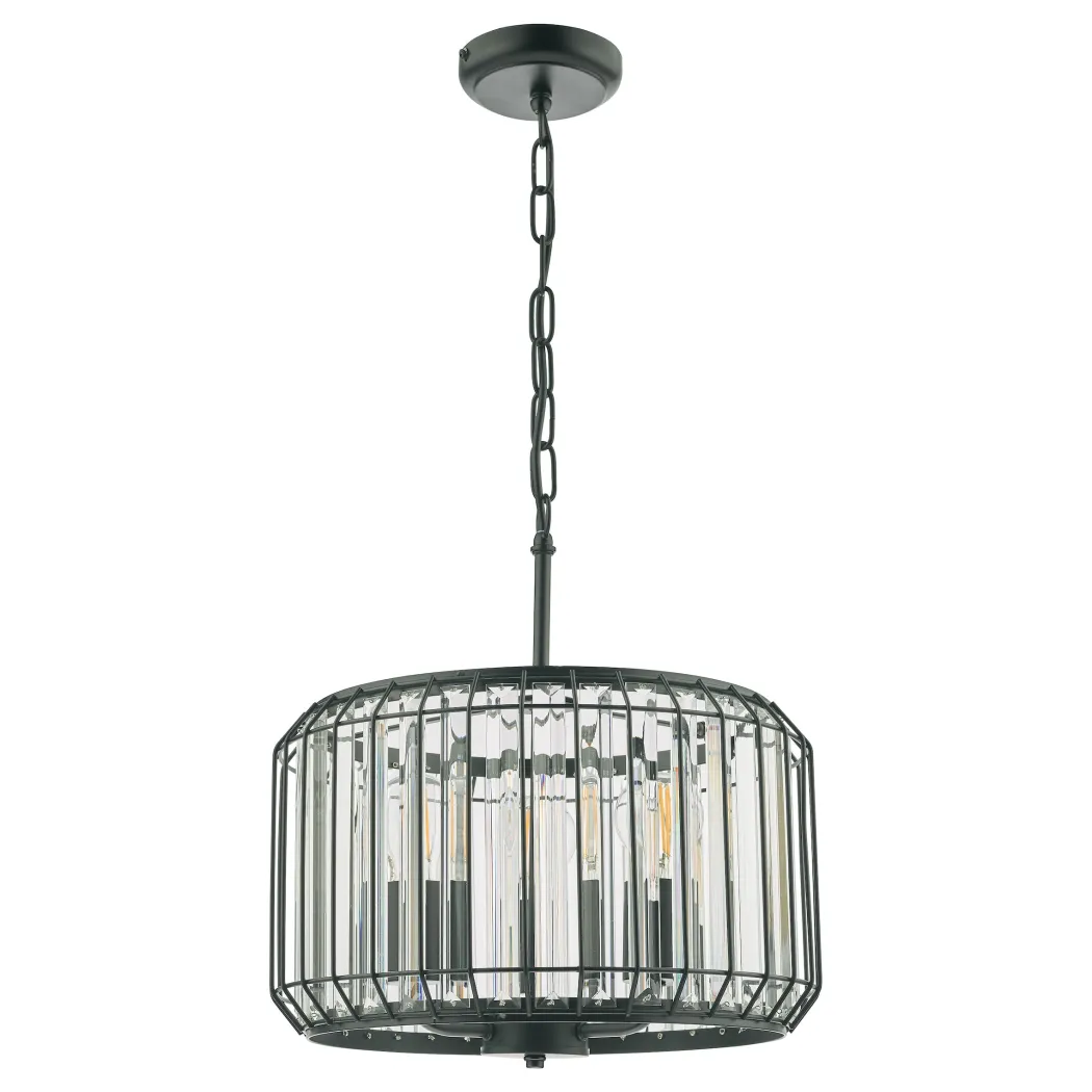 Naeva 3 Light Black Crystal Pendant Ceiling Light