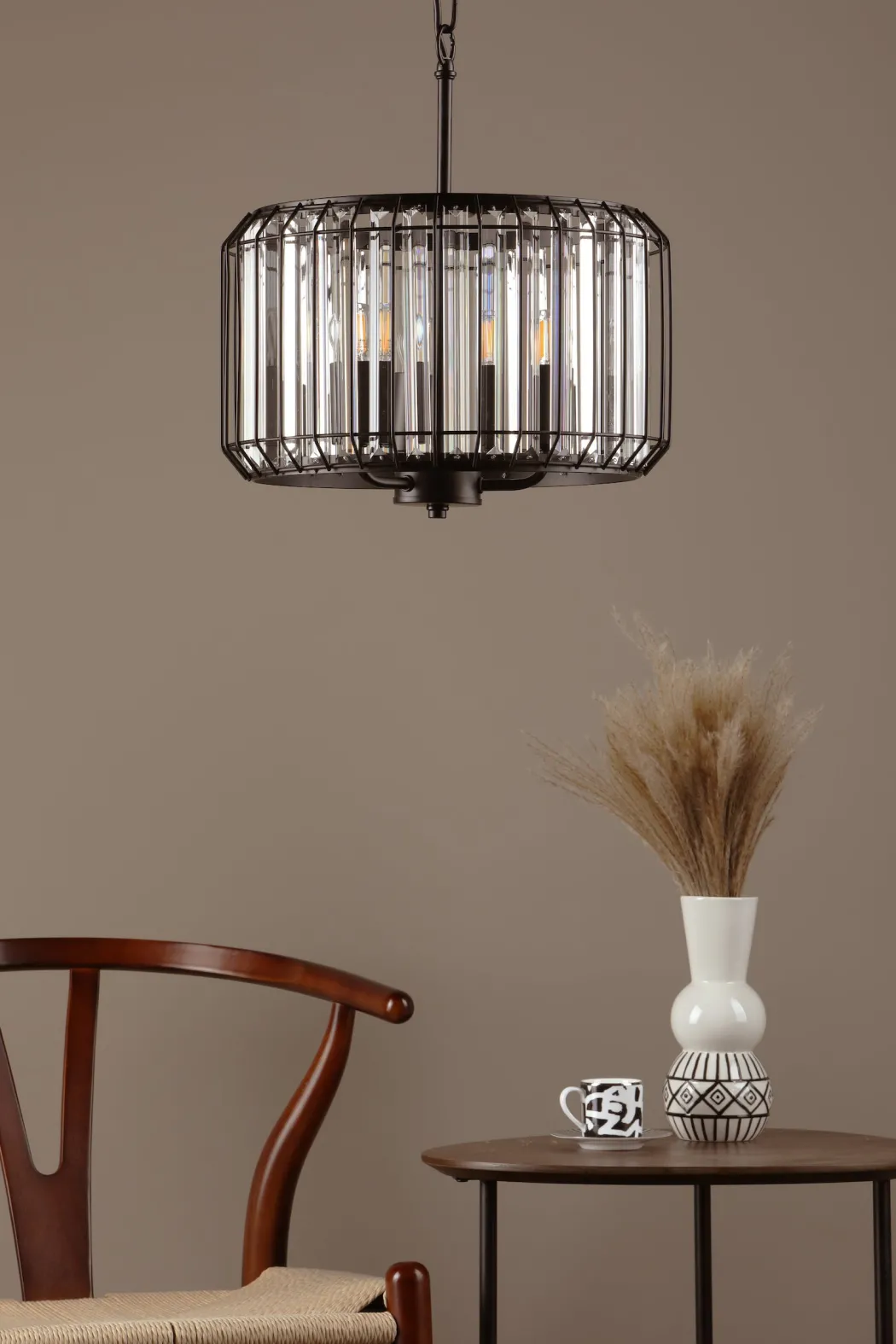 Naeva 3 Light Black Crystal Pendant Ceiling Light