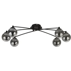 Navarro Flush 6 Light Black Ceiling Light with Smoked Glass