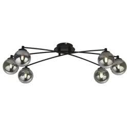 Navarro Flush 6 Light Black Ceiling Light with Smoked Glass