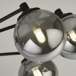 Navarro Flush 6 Light Black Ceiling Light with Smoked Glass