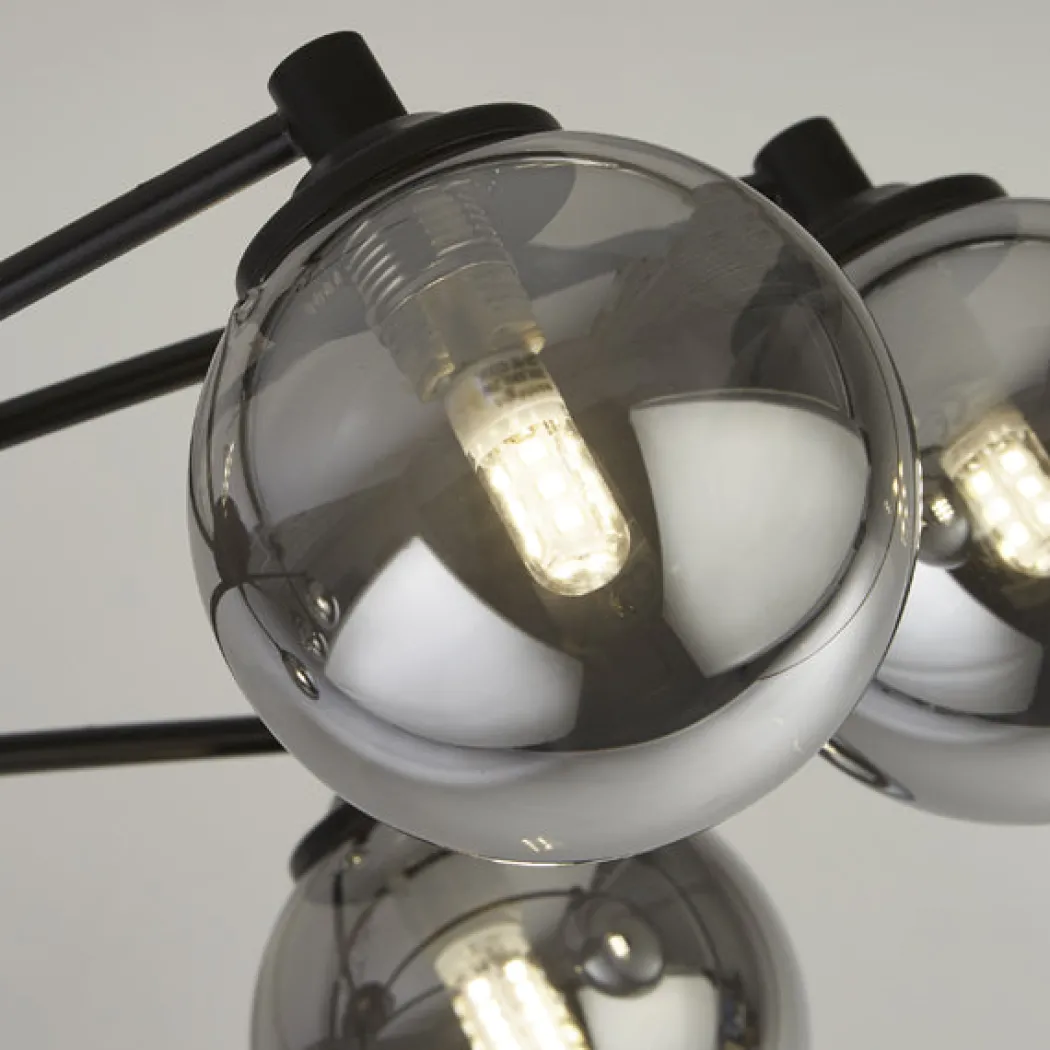 Navarro Flush 6 Light Black Ceiling Light with Smoked Glass