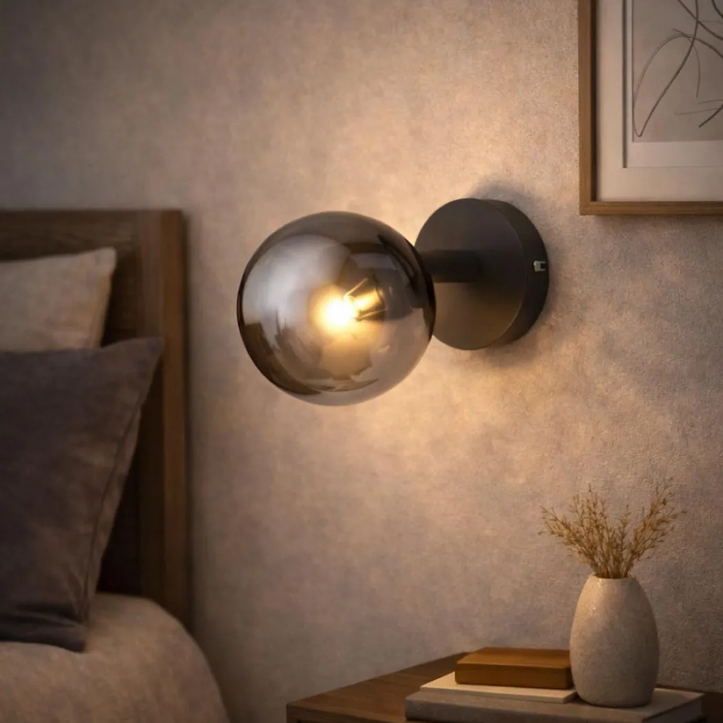 Navarro Matt Black & Smoked Glass Wall Light