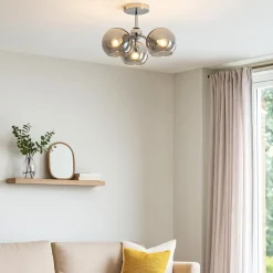 Nia Chrome Smoke 3-Light Semi-Flush Ceiling Light