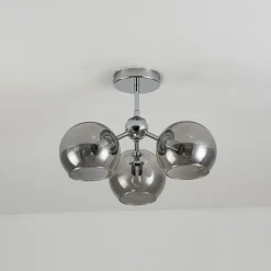 Nia Chrome Smoke 3-Light Semi-Flush Ceiling Light