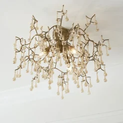 Nightingale 3 Light Gold & Glass Semi Flush Ceiling Light