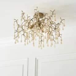 Nightingale 3 Light Gold & Glass Semi Flush Ceiling Light