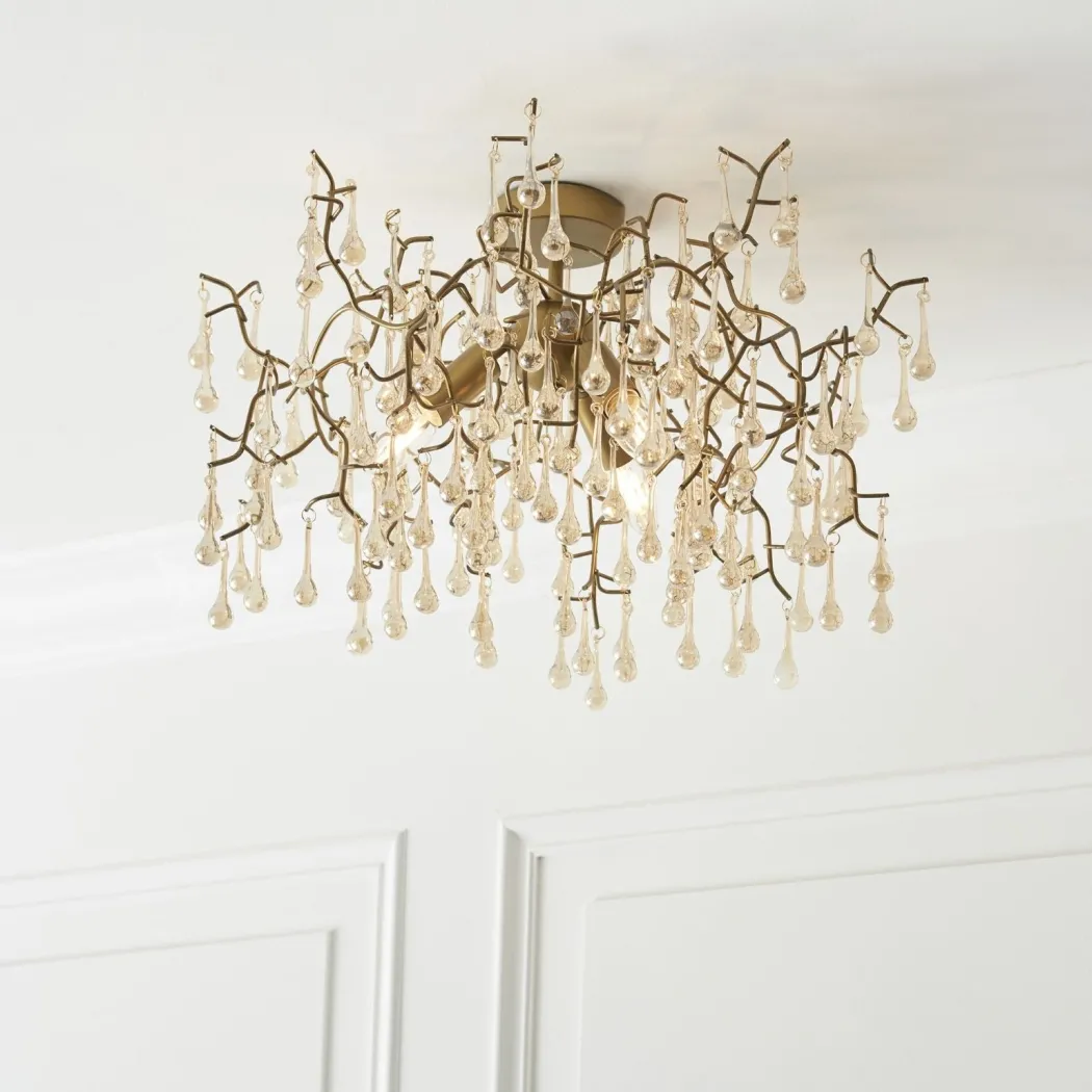 Nightingale 3 Light Gold & Glass Semi Flush Ceiling Light
