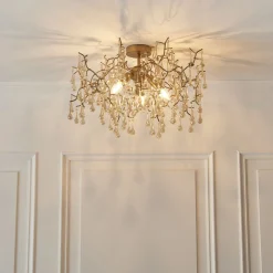 Nightingale 3 Light Gold & Glass Semi Flush Ceiling Light