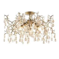 Nightingale 3 Light Gold & Glass Semi Flush Ceiling Light