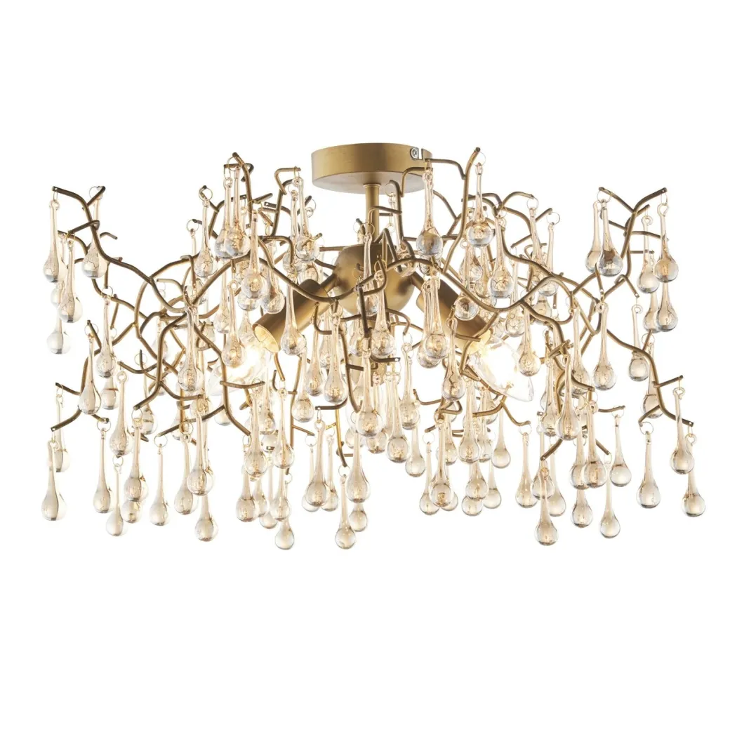 Nightingale 3 Light Gold & Glass Semi Flush Ceiling Light