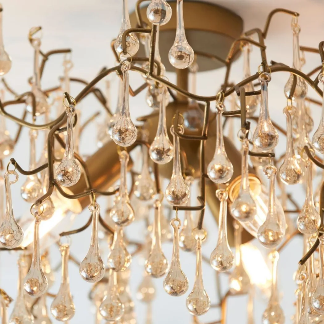 Nightingale 3 Light Gold & Glass Semi Flush Ceiling Light