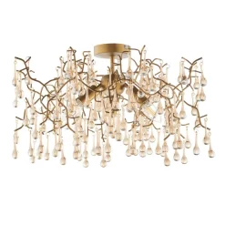 Nightingale 3 Light Gold & Glass Semi Flush Ceiling Light