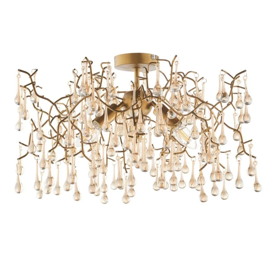 Nightingale 3 Light Gold & Glass Semi Flush Ceiling Light