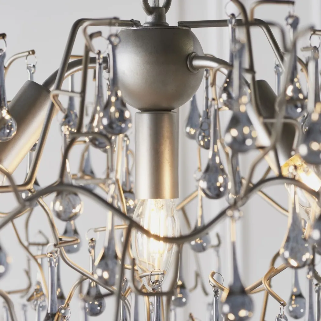 Nightingale 4 Light Silver & Glass Pendant Ceiling Light