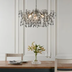Nightingale 4 Light Silver & Glass Pendant Ceiling Light