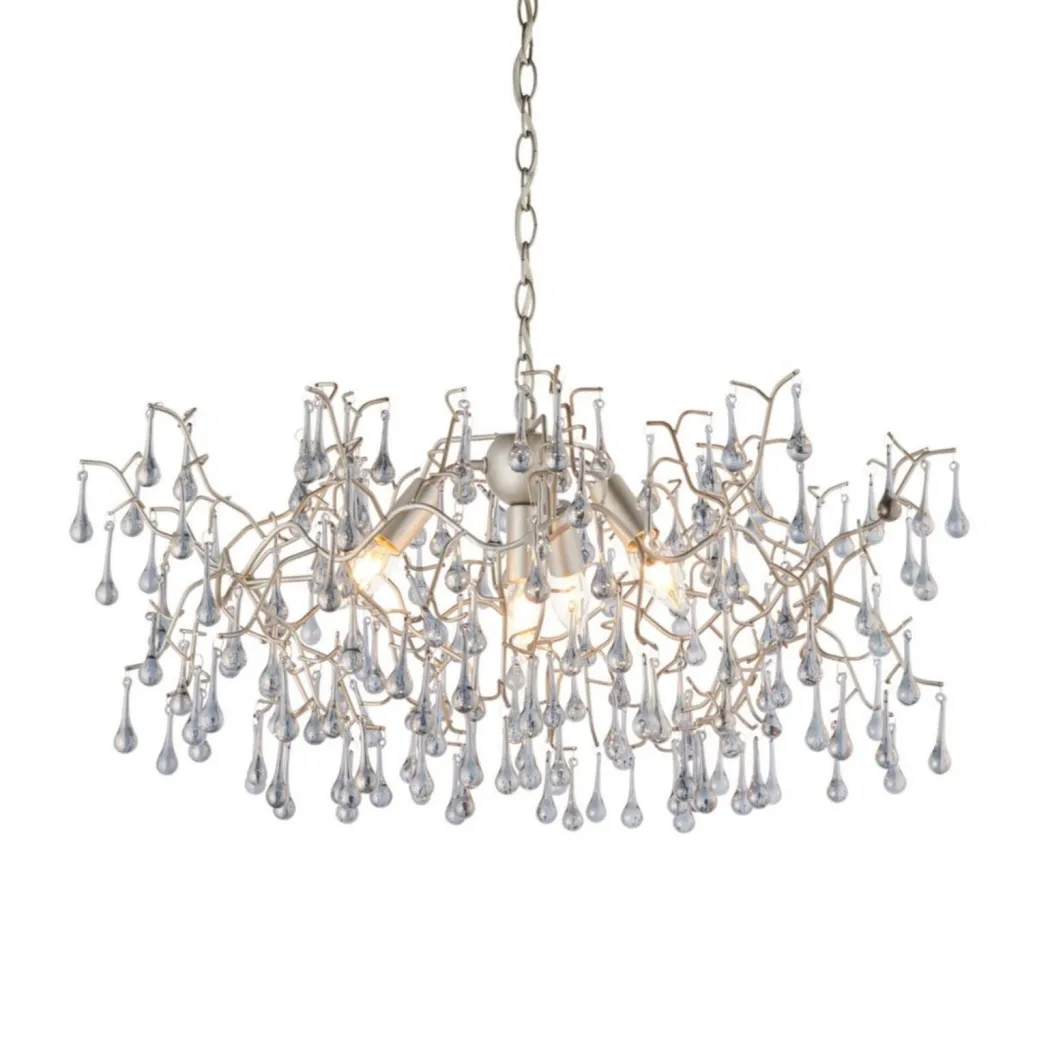 Nightingale 4 Light Silver & Glass Pendant Ceiling Light
