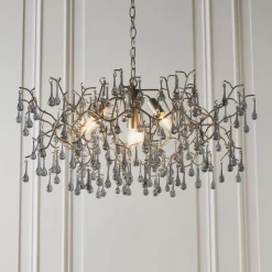 Nightingale 4 Light Silver & Glass Pendant Ceiling Light
