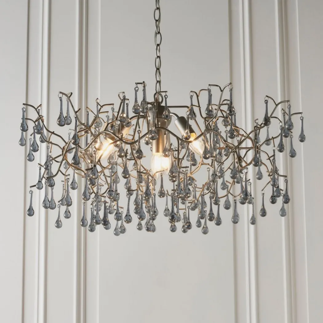 Nightingale 4 Light Silver & Glass Pendant Ceiling Light