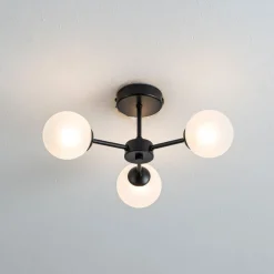 Niva 3-Light Black Frosted Glass Semi-Flush Ceiling Light