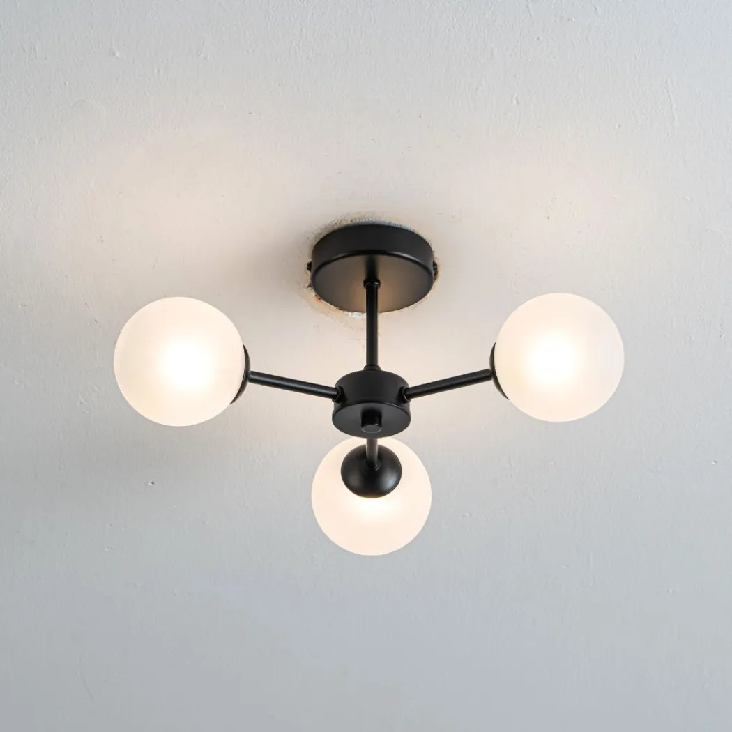 Niva 3-Light Black Frosted Glass Semi-Flush Ceiling Light