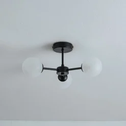 Niva 3-Light Black Frosted Glass Semi-Flush Ceiling Light