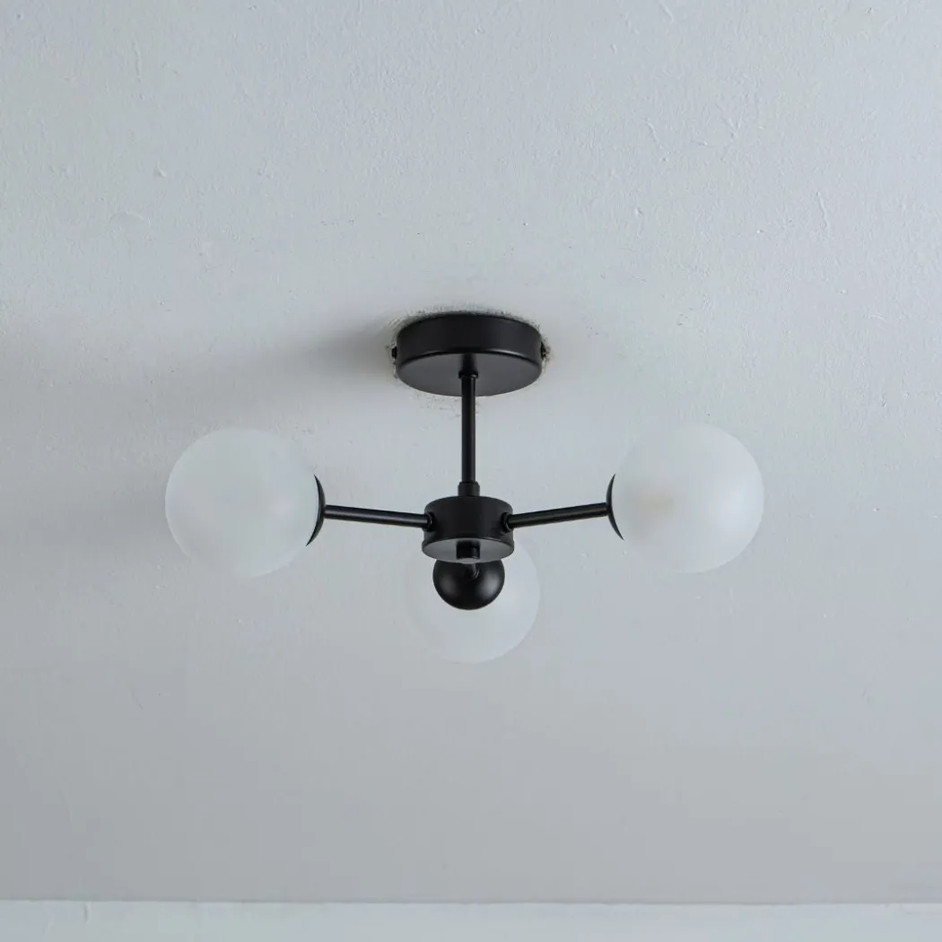Niva 3-Light Black Frosted Glass Semi-Flush Ceiling Light