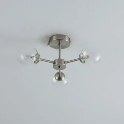 Niva 3-Light Satin Nickel Clear Glass Semi-Flush Ceiling Light