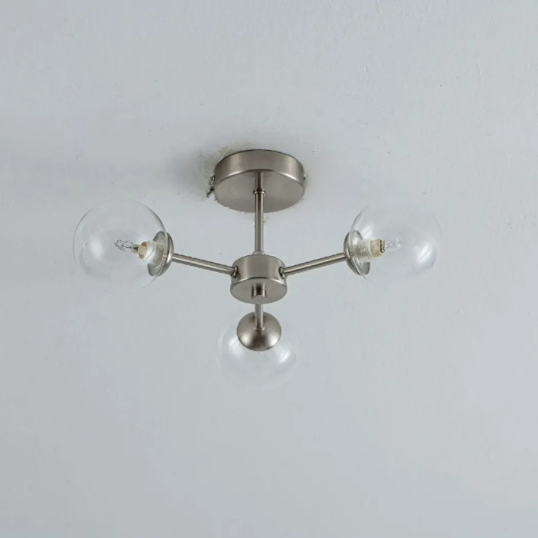 Niva 3-Light Satin Nickel Clear Glass Semi-Flush Ceiling Light