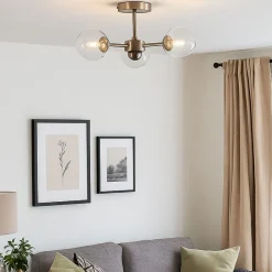 Niva 3-Light Satin Nickel Clear Glass Semi-Flush Ceiling Light