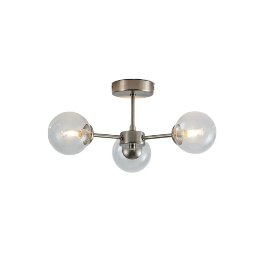 Niva 3-Light Satin Nickel Clear Glass Semi-Flush Ceiling Light